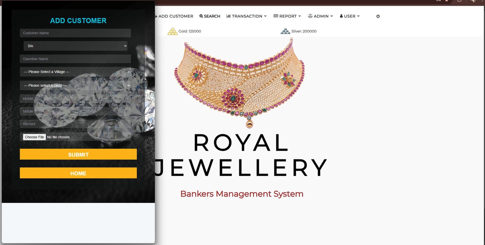 Girvi Management System — Add Customer pop-up window