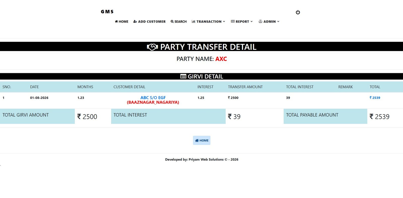 Girvi Management System — Admin and Party Panel