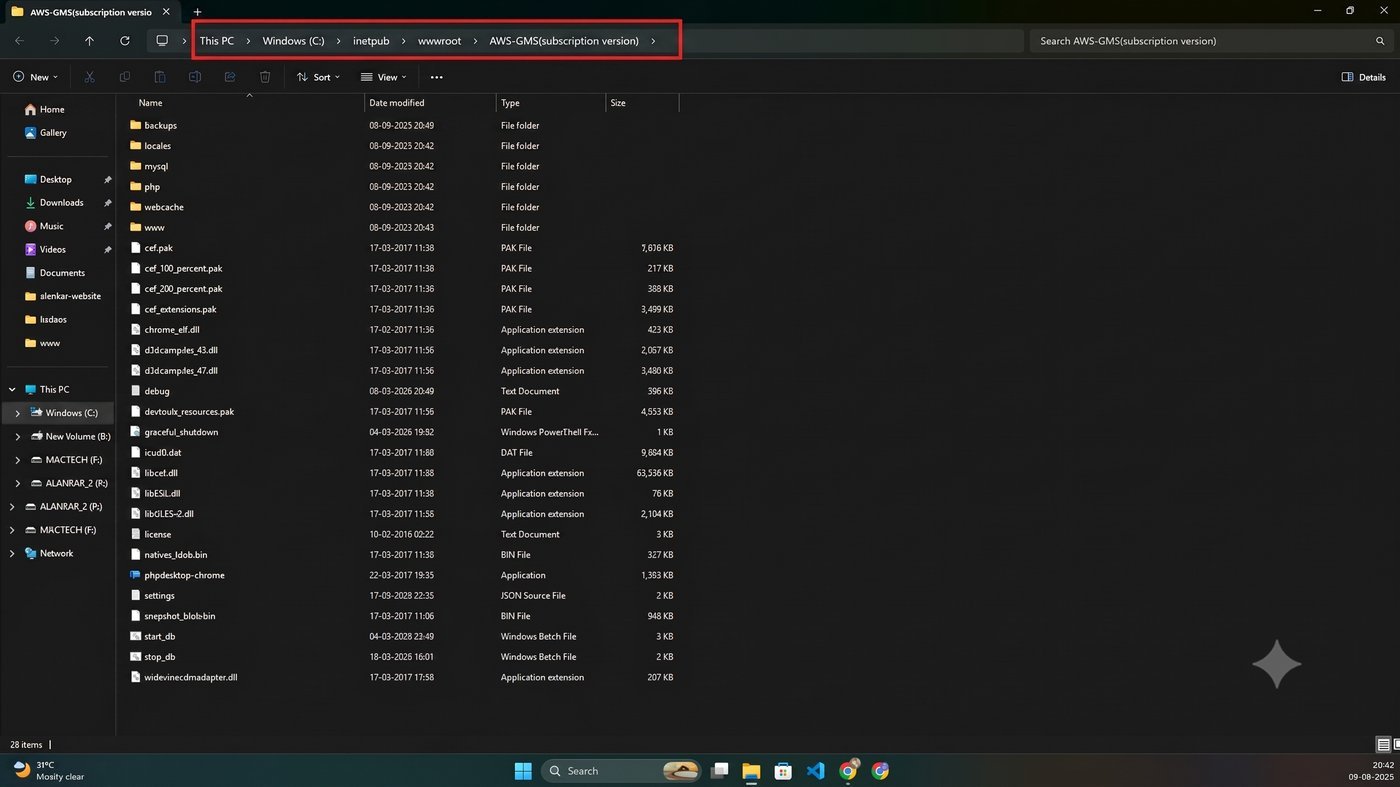 Girvi Management System — downloaded installation folder showing core files and folders